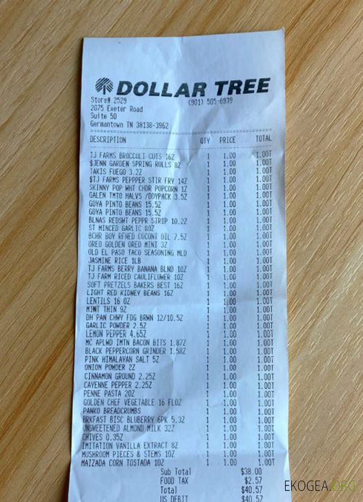 Reçu de paiement du magasin d'arbres à un dollar